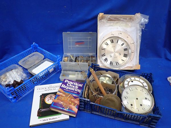 A COLLECTION OF CLOCK PARTS, DIALS, SPRINGS, KEYS