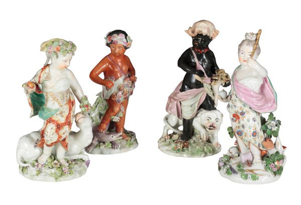 A RARE SET OF FOUR 18TH CENTURY DUESBURY & CO DERBY PORCELAIN FIGURES - THE FOUR QUARTERS