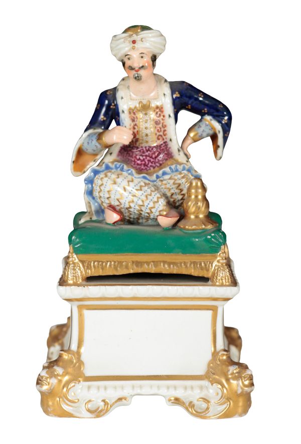 AN EARLY 19TH CENTURY BLOOR DERBY PORCELAIN FIGURE - THE SULTAN