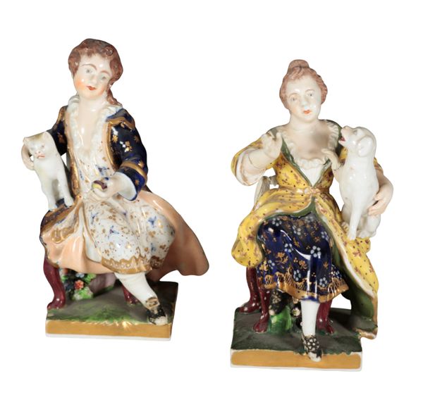 A PAIR OF EARLY 19TH CENTURY BLOOR DERBY PORCELAIN FIGURES - THE ANIMAL LOVERS