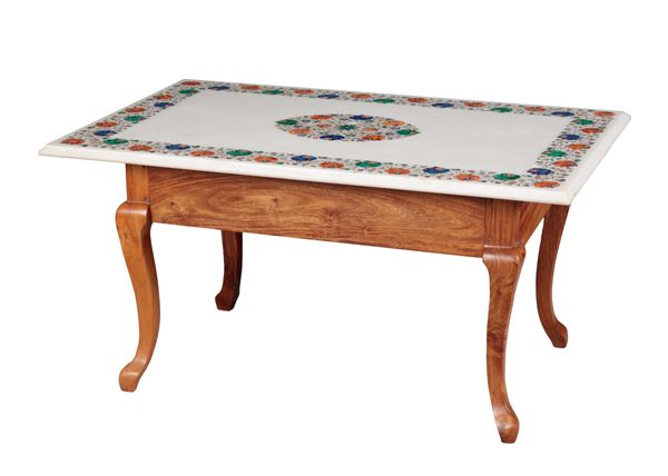 AN INDIAN MARBLE-TOPPED OCCASIONAL TABLE