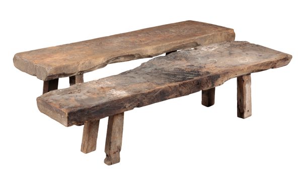 TWO PRIMITIVE OAK BENCHES