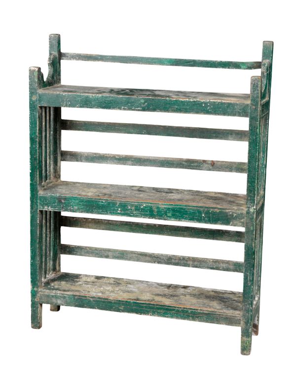 A GREEN-PAINTED AND DISTRESSED BOOKCASE