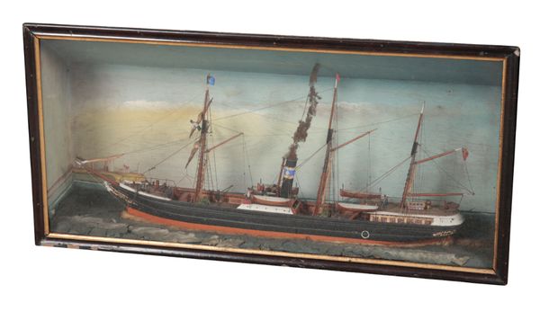 A LATE VICTORIAN DIORAMA DEPICTING A SCRATCH BUILT MODEL OF A STEAM SHIP 'ST ANNE'