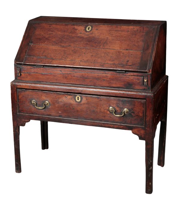 A GEORGE III PROVINCIAL OAK BUREAU ON STAND