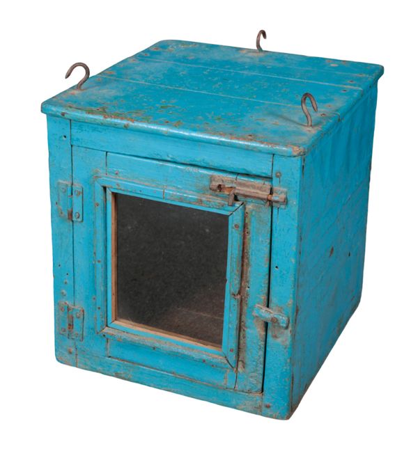 A BLUE-PAINTED CABINET