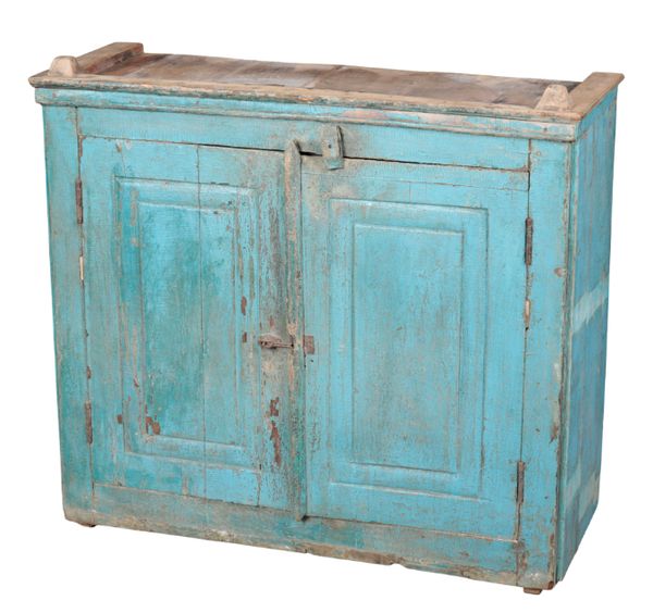 A BLUE-PAINTED SIDE CABINET