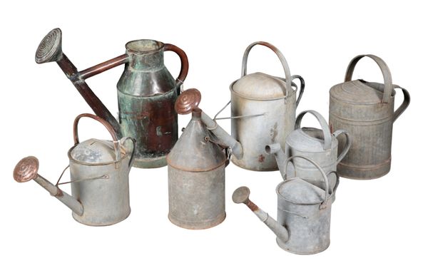 SIX VINTAGE WATERING CANS