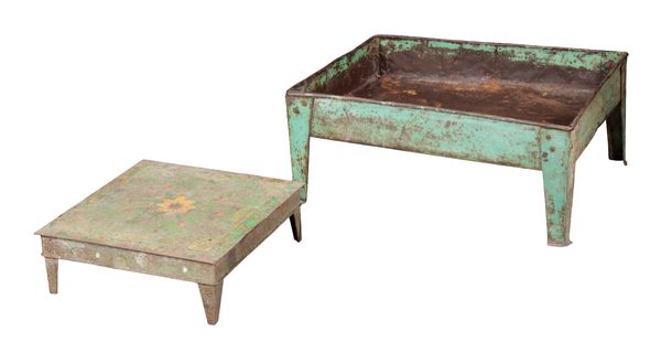 A WROUGHT-IRON AND PAINTED TROUGH OR PLANTER