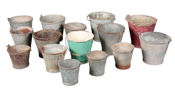 A GROUP OF FIFTEEN GALVANISED BUCKETS