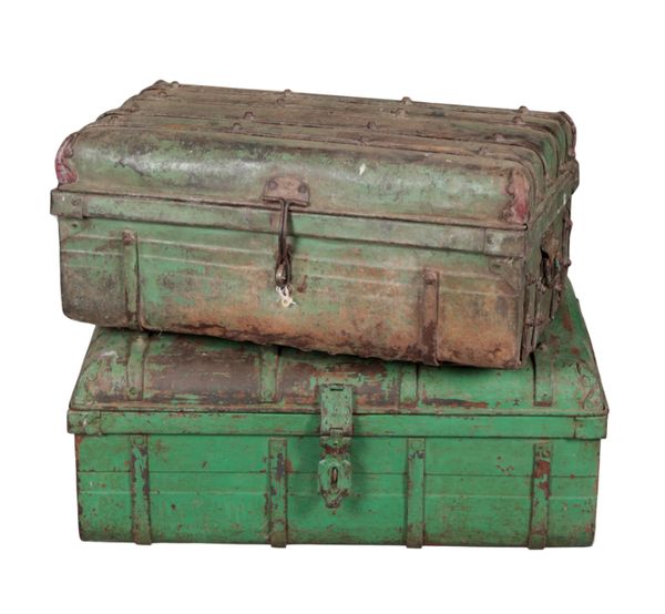 TWO VINTAGE GREEN-PAINTED METAL CASES