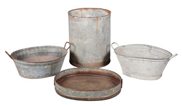 FOUR VARIOUS GALVANISED PLANTERS