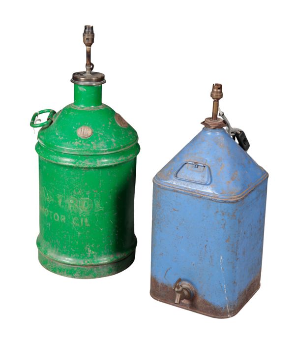 TWO VINTAGE OIL CANS TURNED LAMPS