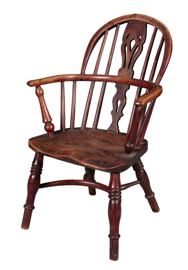 AN ELM AND YEW CHILD'S WINDSOR ARMCHAIR