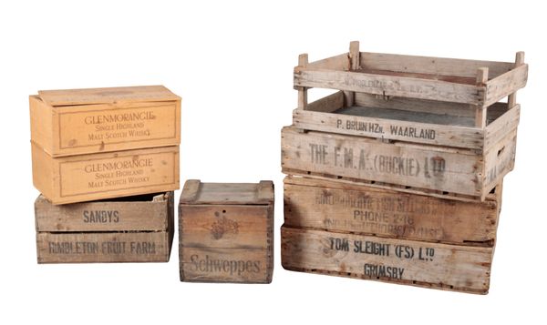 A GROUP OF NINE VINTAGE CRATES