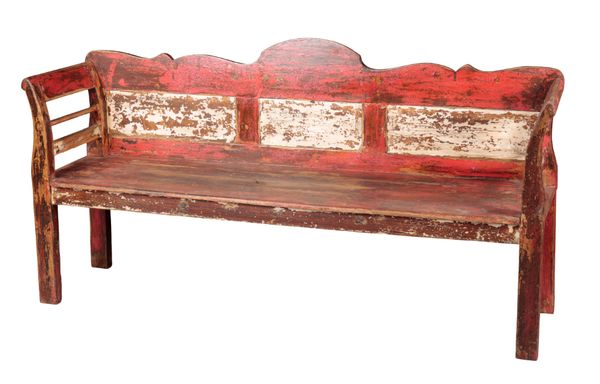 A CONTINENTAL POLYCHROME HALL BENCH