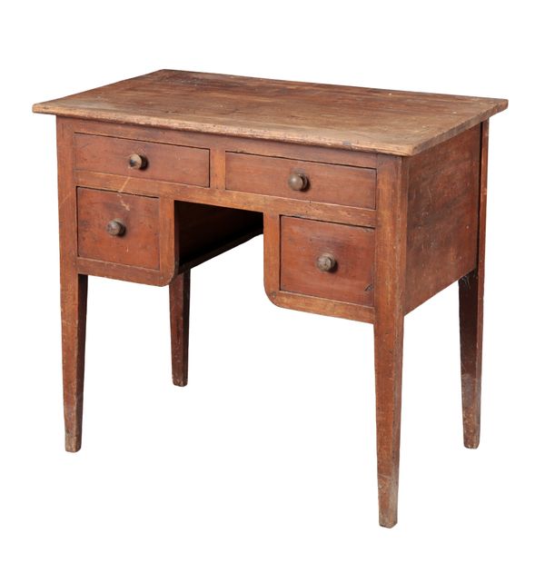 A STAINED PINE KNEEHOLE DRESSING TABLE