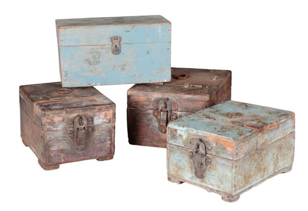 THREE VINTAGE PAINTED TRAVEL BOXES