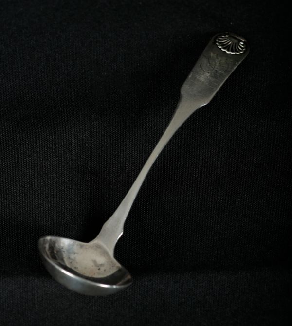 AN 18TH CENTURY AMERICAN WHITE METAL SAUCE LADLE BY CHARLES ALEXANDER BURNETT (1769-1849)