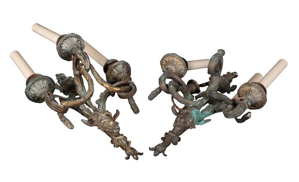 A PAIR OF 19TH CENTURY ORMOLU THREE-BRANCH WALL SCONCES