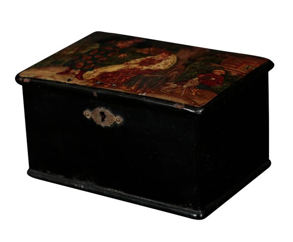 A RUSSIAN EBONISED PAPIER MACHE BOX