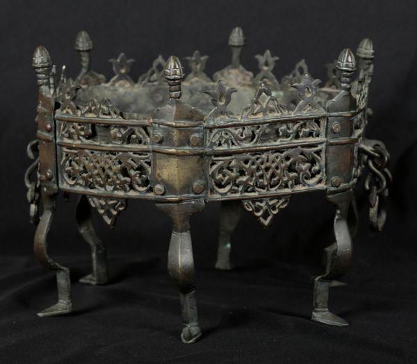 AN ANTIQUE INDO-PERSIAN / DECCANI BRONZE HEXAGONAL BRAZIER