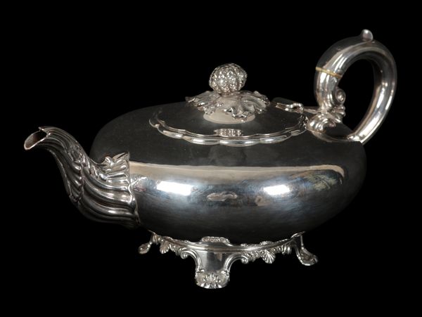 A WILLIAM IV SILVER PLATED TEAPOT