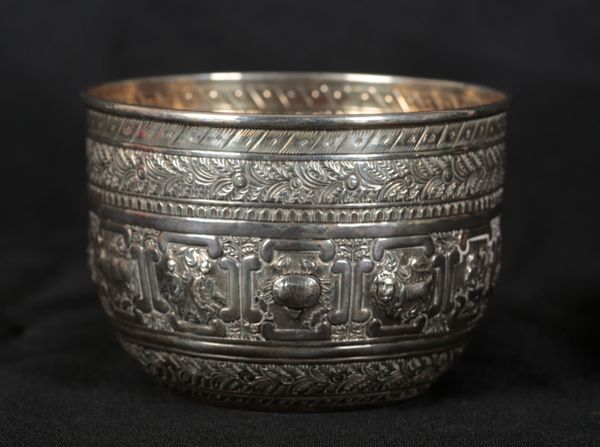 A VICTORIAN SILVER BOWL OF INDIAN DESIGN