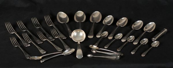 AN EDWARD VII SILVER OLD ENGLISH PATTERN CUTLERY SERVICE