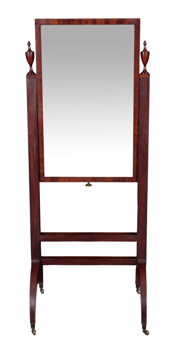 A MAHOGANY ADJUSTABLE CHEVAL MIRROR