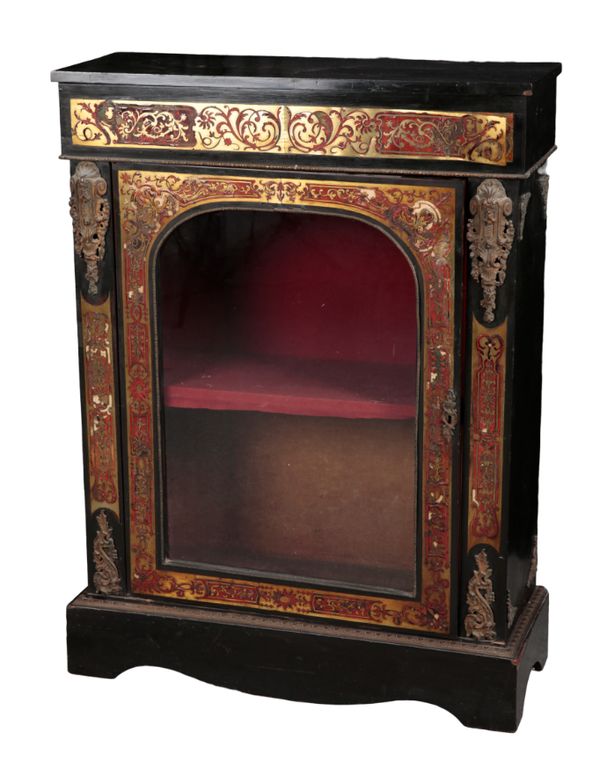 A 19TH CENTURY BOULLE WORK AND EBONISED PIER CABINET