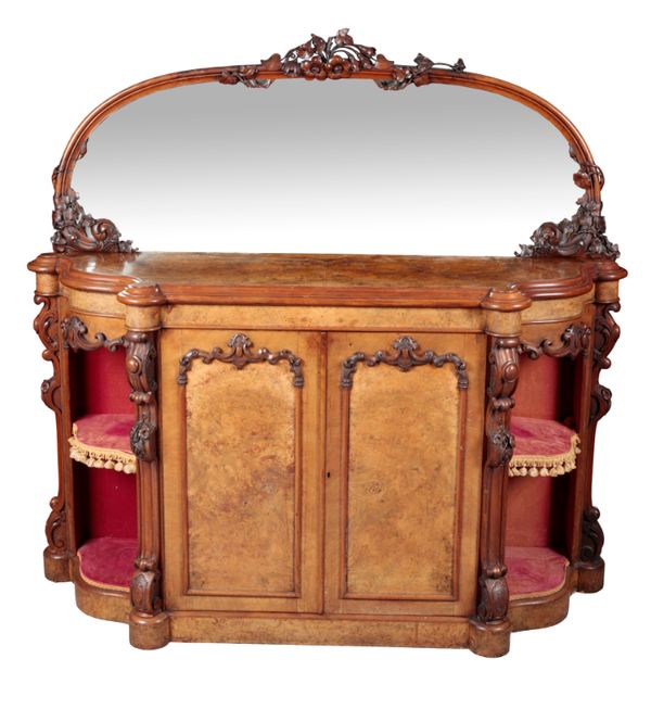 A VICTORIAN BURR WALNUT CREDENZA