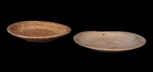 TWO TURNED TREEN DAIRY BOWLS