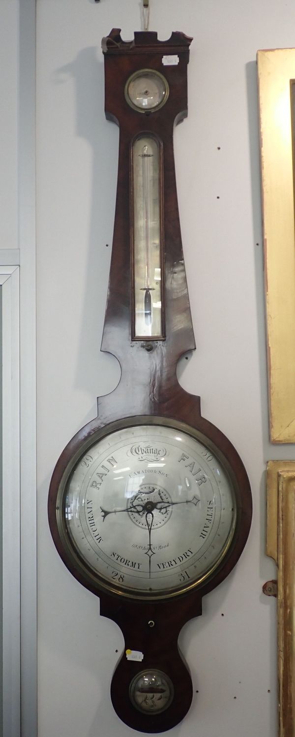 A 19TH CENTURY MAHOGANY CASED BAROMETER  BY F. AMADIO & SONS