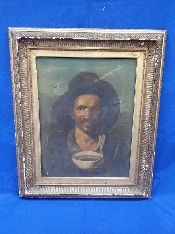 PORTRAIT OF A MAN WITH BOWL OF SOUP, OIL ON CANVAS, 19TH CENTURY