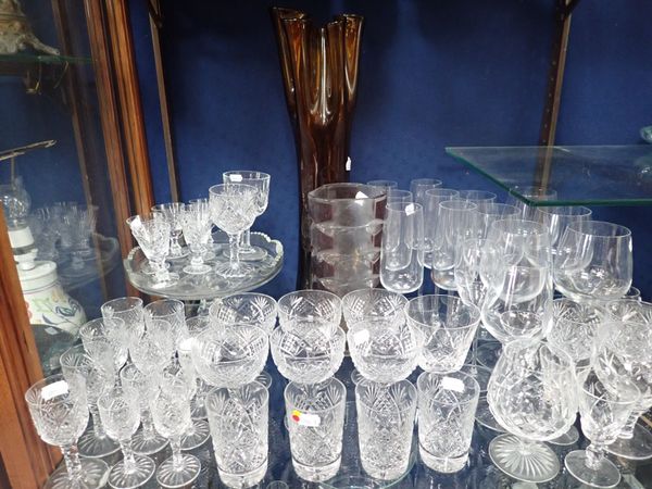A PART SUITE OF CUT TABLE GLASS, WITH FACETED STEMS