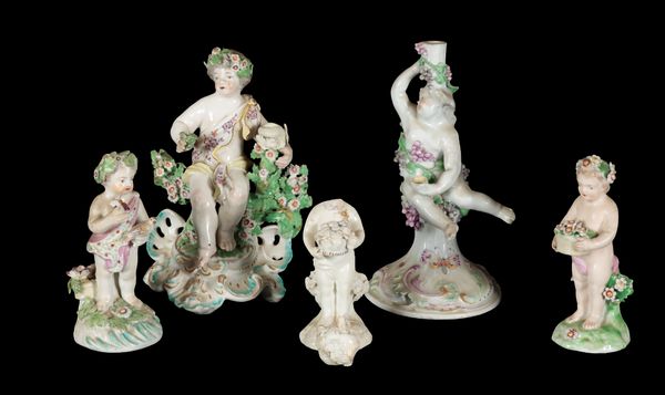 AN 18TH CENTURY DUESBURY & CO DERBY PORCELAIN CANDLESTICK, MODELLED AS A SEATED BOY