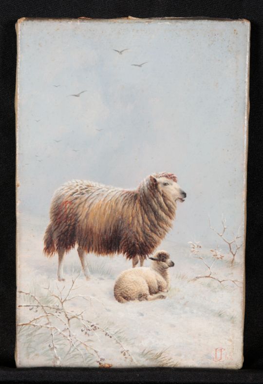 ASCRIBED TO CHARLES 'SHEEP' JONES (1836-1892) A sheep and a lamb in a snowy landscape