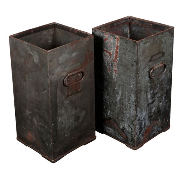 A PAIR OF GALVANISED METAL WASTEPAPER BINS