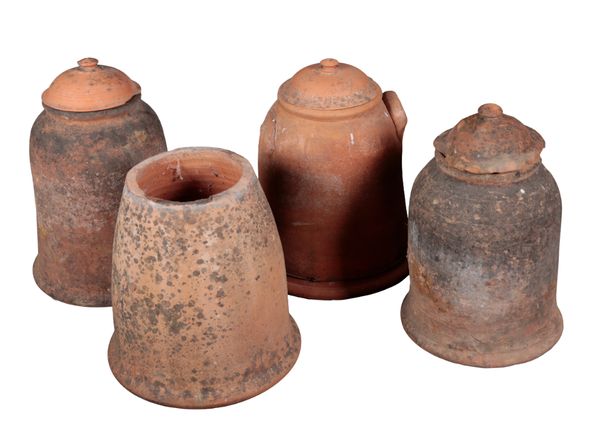 A GROUP OF FOUR TERRACOTTA RHUBARB FORCERS