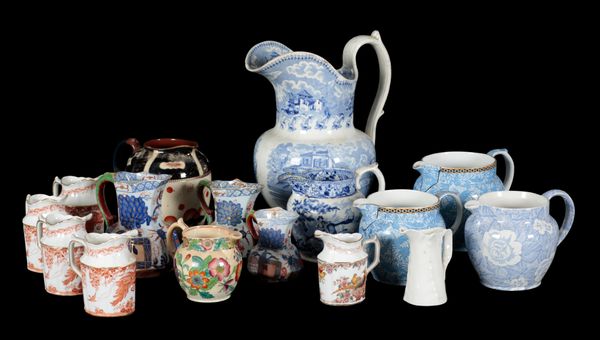 A LARGE COLLECTION OF ENGLISH PORCELAIN JUGS