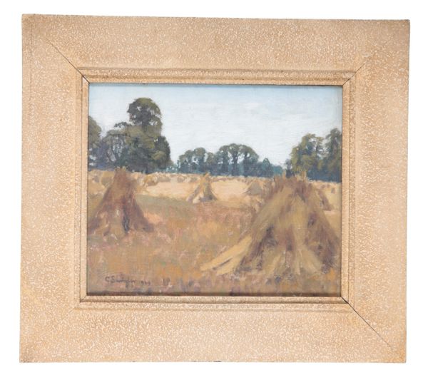 ENGLISH SCHOOL 20TH CENTURY Corn stooks in a landscape