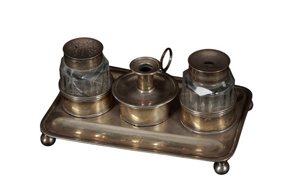 A GEORGE III SILVER DESK INKSTAND