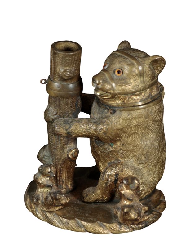 A 19TH CENTURY ORMOLU BEAR BAITING INKWELL