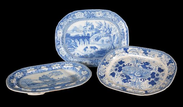 THREE ENGLISH PORCELAIN TRANSFER PRINTED SERVING DISHES