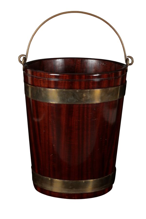 A MAHOGANY AND BRASS BOUND BUCKET