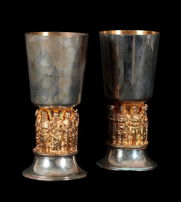 A PAIR OF SILVER AND SILVER-GILT CHALICES