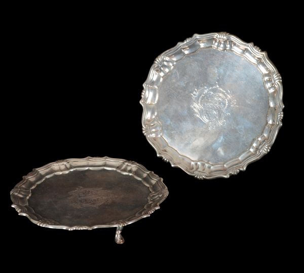 A PAIR OF GEORGE II SILVER SALVERS