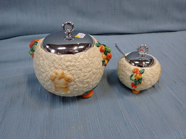 CLARICE CLIFF: A NEWPORT POTTERY 'CELTIC HARVEST' JAM POT