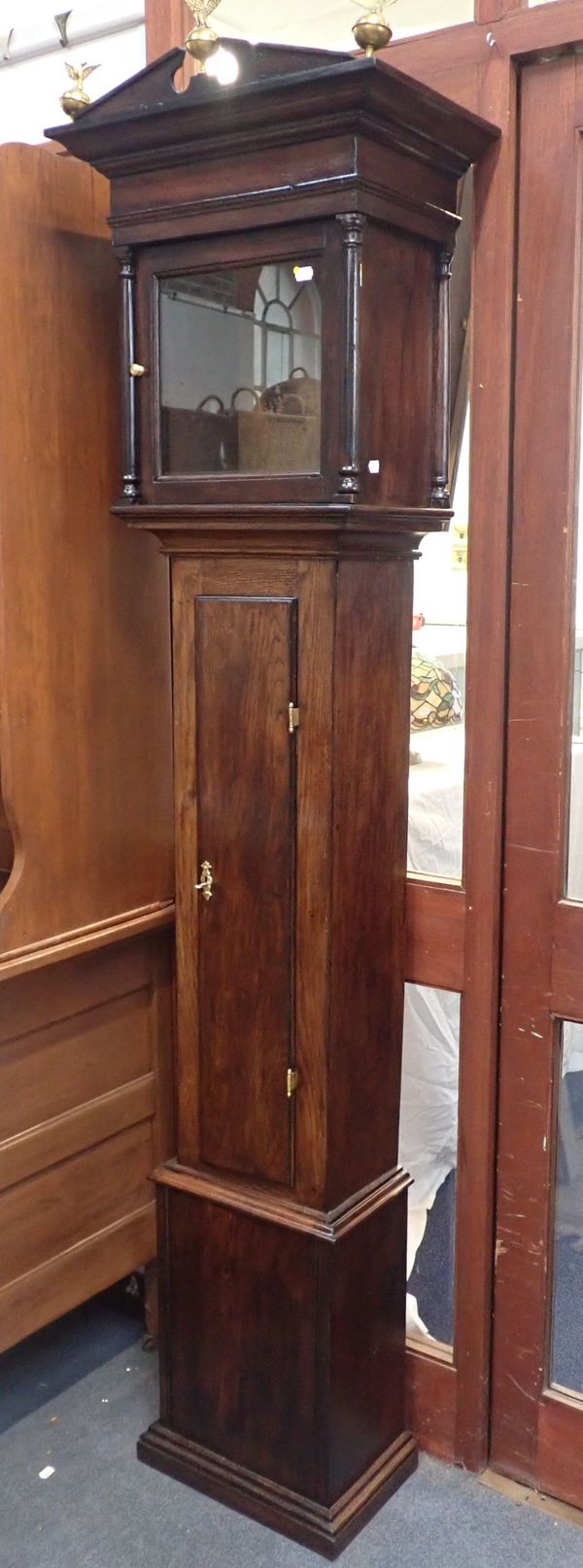 AN 18TH CENTURY OAK LONGCASE CLOCK CASE (ONLY)